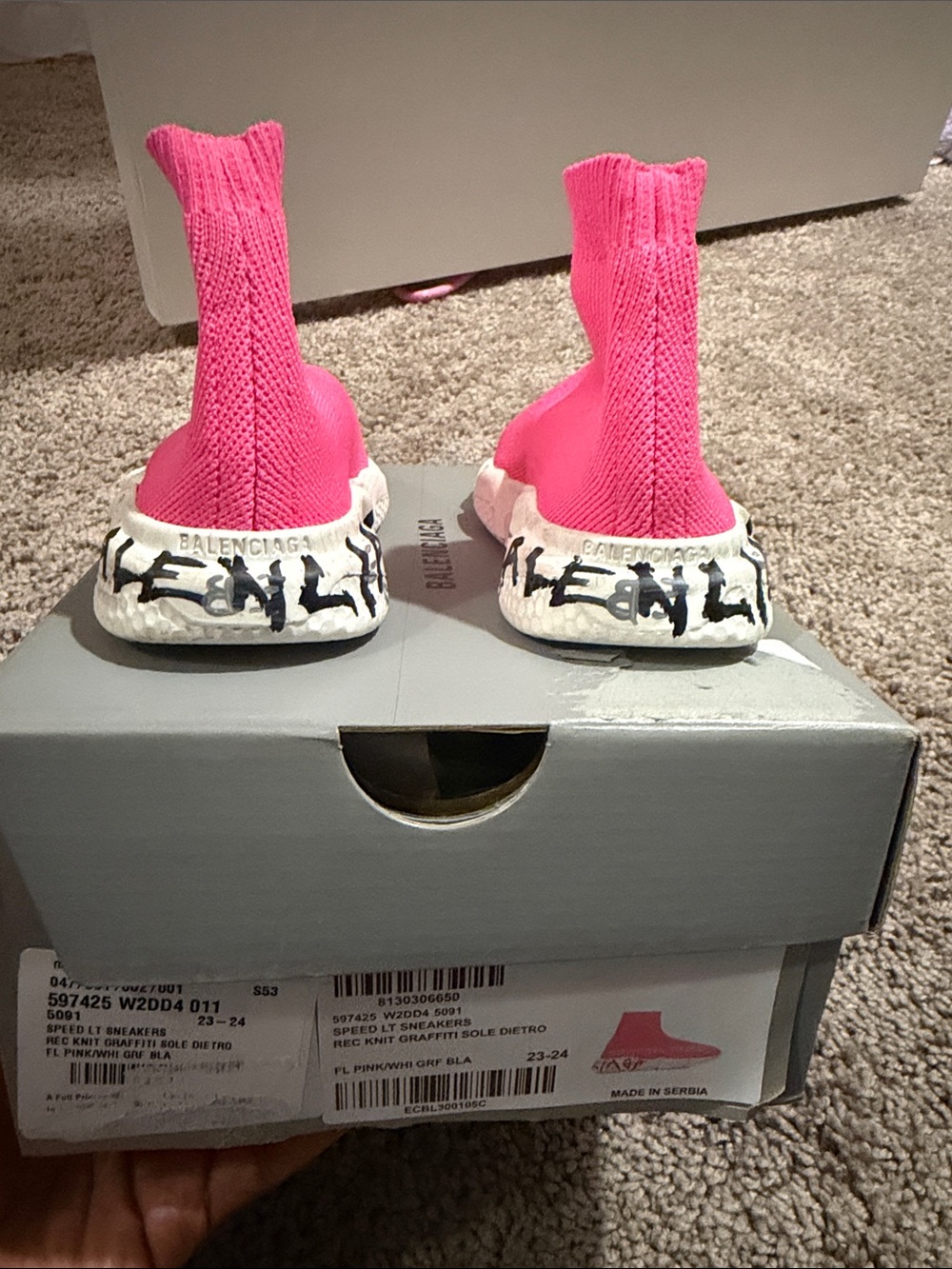 Balenciaga Kids Hot Pink Sock Sneakers with Graffiti Sole